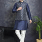 Men's Printed Nehru Jacket With Kurta Pyjama Set ( JOKPWC 636N 4084Navy )