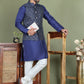 Men's Printed Nehru Jacket With Kurta Pyjama Set ( JOKPWC 636N 4084Navy )
