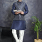 Men's Printed Nehru Jacket With Kurta Pyjama Set ( JOKPWC 636N 4084Navy )
