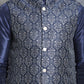 Men's Printed Nehru Jacket With Kurta Pyjama Set ( JOKPWC 636N 4084Navy )