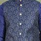 Men's Printed Nehru Jacket With Kurta Pyjama Set ( JOKPWC 636N 4084Navy )