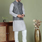 Men's Printed Nehru Jacket With Kurta Pyjama Set ( JOKPWC 636S 4084Charcoal )