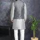 Men's Printed Nehru Jacket With Kurta Pyjama Set ( JOKPWC 636S 4084Charcoal )