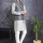 Men's Printed Nehru Jacket With Kurta Pyjama Set ( JOKPWC 636S 4084Charcoal )