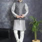 Men's Printed Nehru Jacket With Kurta Pyjama Set ( JOKPWC 636S 4084Charcoal )