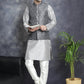 Men's Printed Nehru Jacket With Kurta Pyjama Set ( JOKPWC 636S 4084Charcoal )