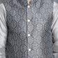 Men's Printed Nehru Jacket With Kurta Pyjama Set ( JOKPWC 636S 4084Charcoal )