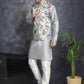 Men's Digital Print and Zari Work Nehru Jacket With Kurta Pyjama Set ( JOKPWC 636S 4086Blue )