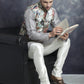 Men's Digital Print and Zari Work Nehru Jacket With Kurta Pyjama Set ( JOKPWC 636S 4086Blue )