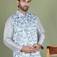 Printed Nehru Jacket With Kurta Pyjama Set for Men ( JOKPWC 636S 4090White )