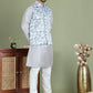Printed Nehru Jacket With Kurta Pyjama Set for Men ( JOKPWC 636S 4090White )