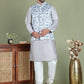 Printed Nehru Jacket With Kurta Pyjama Set for Men ( JOKPWC 636S 4090White )