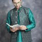 Men's Printed Nehru Jacket With Kurta Pyjama Set ( JOKPWC 636T 4084Olive )