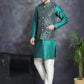 Men's Printed Nehru Jacket With Kurta Pyjama Set ( JOKPWC 636T 4084Olive )