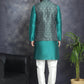 Men's Printed Nehru Jacket With Kurta Pyjama Set ( JOKPWC 636T 4084Olive )