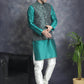 Men's Printed Nehru Jacket With Kurta Pyjama Set ( JOKPWC 636T 4084Olive )
