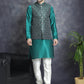 Men's Printed Nehru Jacket With Kurta Pyjama Set ( JOKPWC 636T 4084Olive )