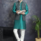 Men's Printed Nehru Jacket With Kurta Pyjama Set ( JOKPWC 636T 4084Olive )