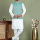 Woven Design Nehru Jacket With Solid Kurta Pyjama for Men ( JOKPWC 636W 4005Green )