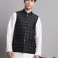 Men's Black Woven Design Nehru Jacket With Solid Kurta Pyjama.