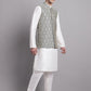 Men's Silver and Black Woven Design Nehru Jacket With Solid Kurta Pyjama.