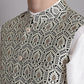 Men's Silver and Black Woven Design Nehru Jacket With Solid Kurta Pyjama.