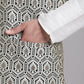Men's Silver and Black Woven Design Nehru Jacket With Solid Kurta Pyjama.