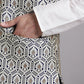 Men's Silver and Navy Blue Woven Design Nehru Jacket With Solid Kurta Pyjama.