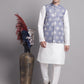 Men's Blue Printed Nehru Jacket With Solid Kurta Pyjama.