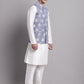 Men's Blue Printed Nehru Jacket With Solid Kurta Pyjama.