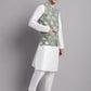 Men's Green Printed Nehru Jacket With Solid Kurta Pyjama.