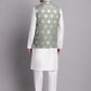 Men's Green Printed Nehru Jacket With Solid Kurta Pyjama.