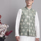 Men's Green Printed Nehru Jacket With Solid Kurta Pyjama.