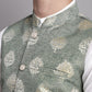 Men's Green Printed Nehru Jacket With Solid Kurta Pyjama.