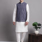 Men's Grey Sequins and Embroidred Nehru Jacket With Solid Kurta Pyjama.