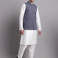 Men's Grey Sequins and Embroidred Nehru Jacket With Solid Kurta Pyjama.