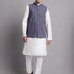 Men's Grey Sequins and Embroidred Nehru Jacket With Solid Kurta Pyjama.