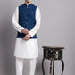 Men's Peacock Blue Sequins and Embroidred Nehru Jacket With Solid Kurta Pyjama.