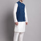 Men's Peacock Blue Sequins and Embroidred Nehru Jacket With Solid Kurta Pyjama.