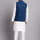 Men's Peacock Blue Sequins and Embroidred Nehru Jacket With Solid Kurta Pyjama.