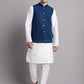 Men's Peacock Blue Sequins and Embroidred Nehru Jacket With Solid Kurta Pyjama.
