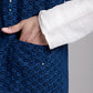 Men's Peacock Blue Sequins and Embroidred Nehru Jacket With Solid Kurta Pyjama.