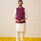 Men's Purple Sequins and Embroidred Nehru Jacket With Solid Kurta Pyjama.