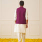Men's Purple Sequins and Embroidred Nehru Jacket With Solid Kurta Pyjama.