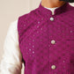 Men's Purple Sequins and Embroidred Nehru Jacket With Solid Kurta Pyjama.