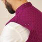 Men's Purple Sequins and Embroidred Nehru Jacket With Solid Kurta Pyjama.