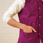 Men's Purple Sequins and Embroidred Nehru Jacket With Solid Kurta Pyjama.
