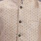 Men's Cream Woven Design Nehru Jacket With Solid Kurta Pyjama.