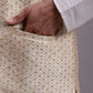 Men's Cream Woven Design Nehru Jacket With Solid Kurta Pyjama.