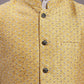 Men's Golden Woven Design Nehru Jacket With Solid Kurta Pyjama.